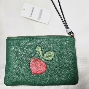 Coach Green Leather Wristlet with Radish Design